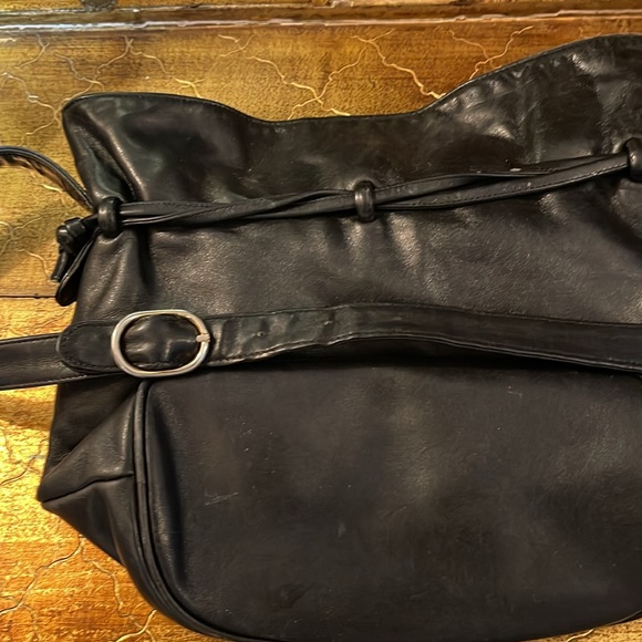 HOLT RENFREW black leather drawstring bag with long adjustable handles vintage - Picture 6 of 7
